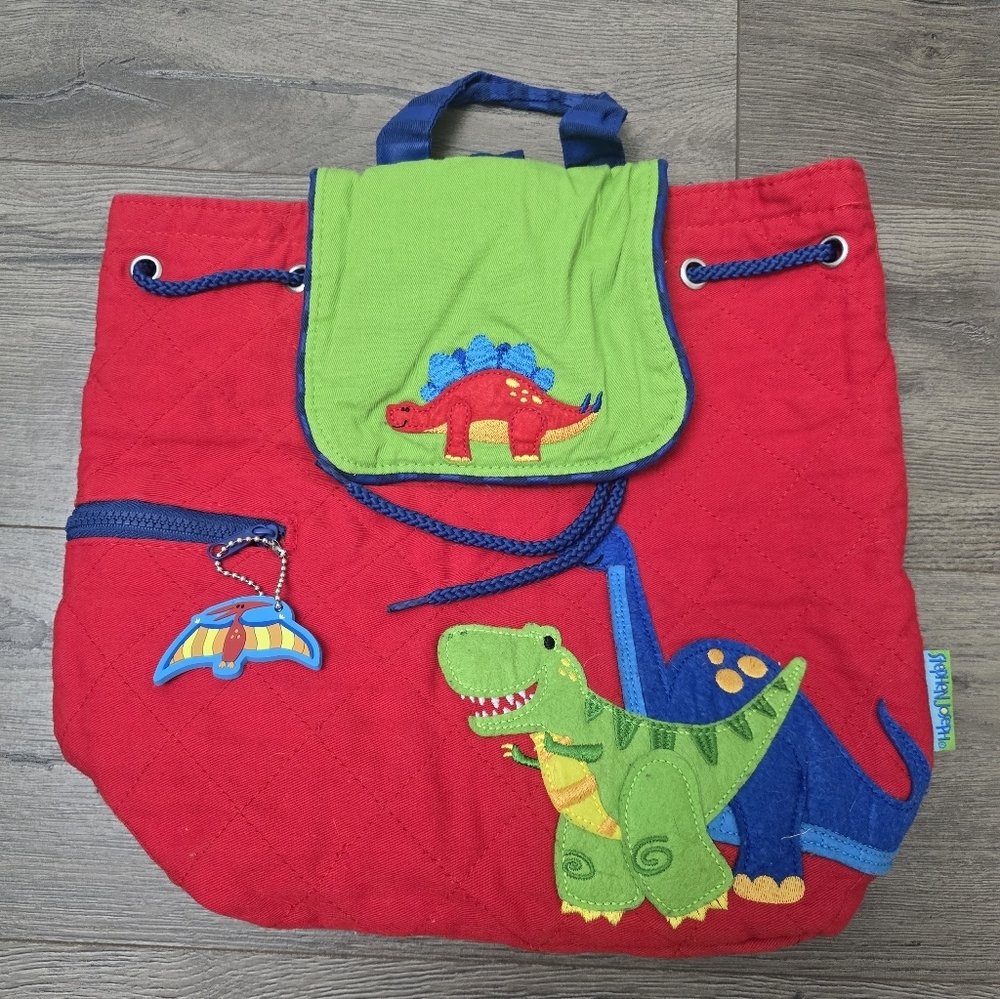 Stephen Joseph Dinosaur Child's Fabric Backpack Drawstring Bag Charm Clean
